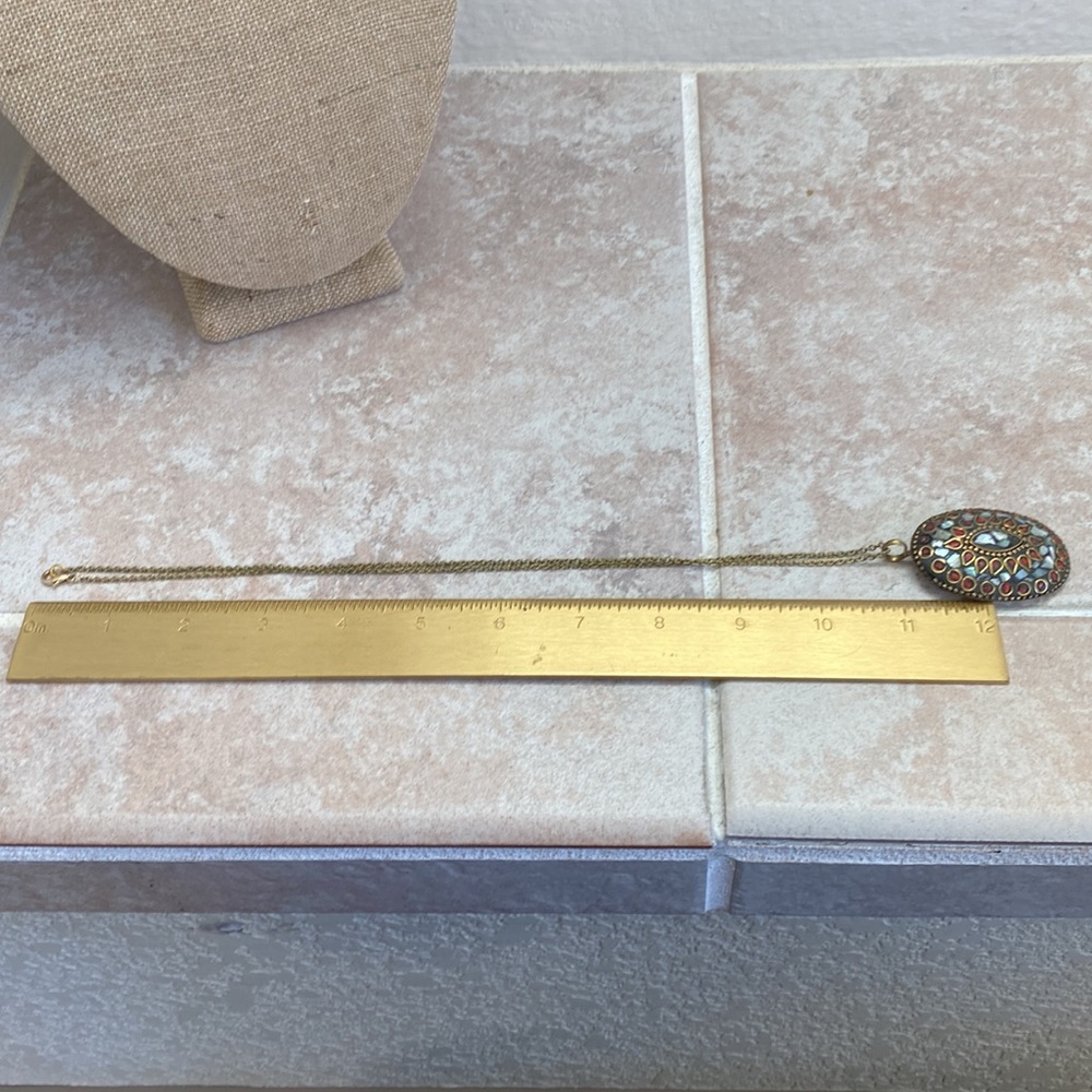 Tibetan Mother of Pearl Brass Pendant - Picture 7 of 8